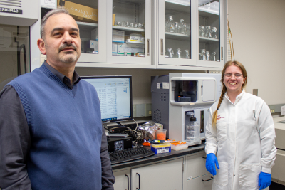 Tiffany Roach, left, with faculty advisor Daniel Capelluto.